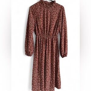 SHEIN Burgundy Floral Long Sleeve Dress